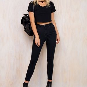 Mink Pink high waisted skinny jeans with raw hem